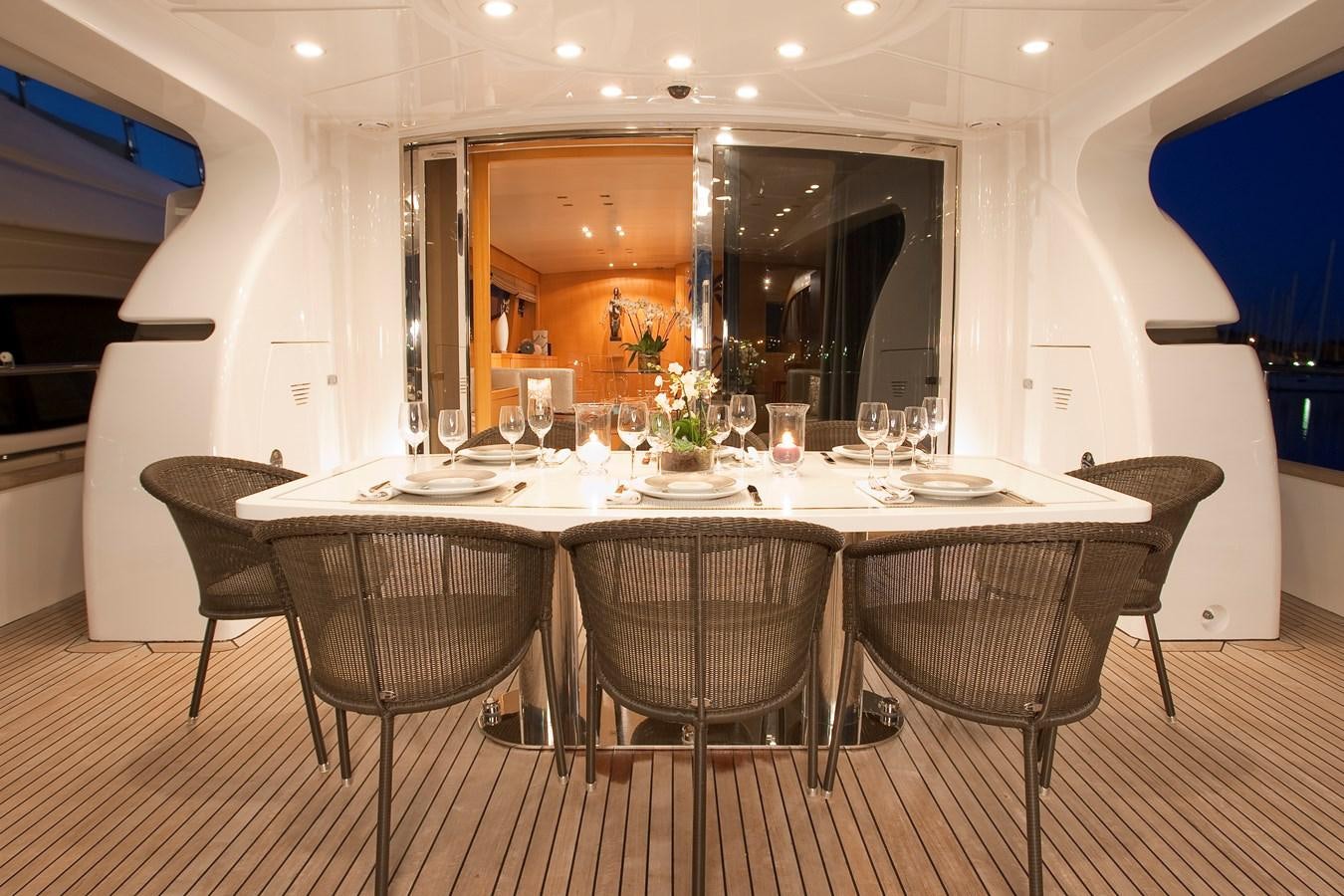 a table with wine glasses aboard COCA VI Yacht for Sale