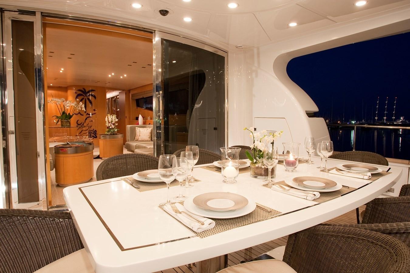 a table set with plates and glasses aboard COCA VI Yacht for Sale