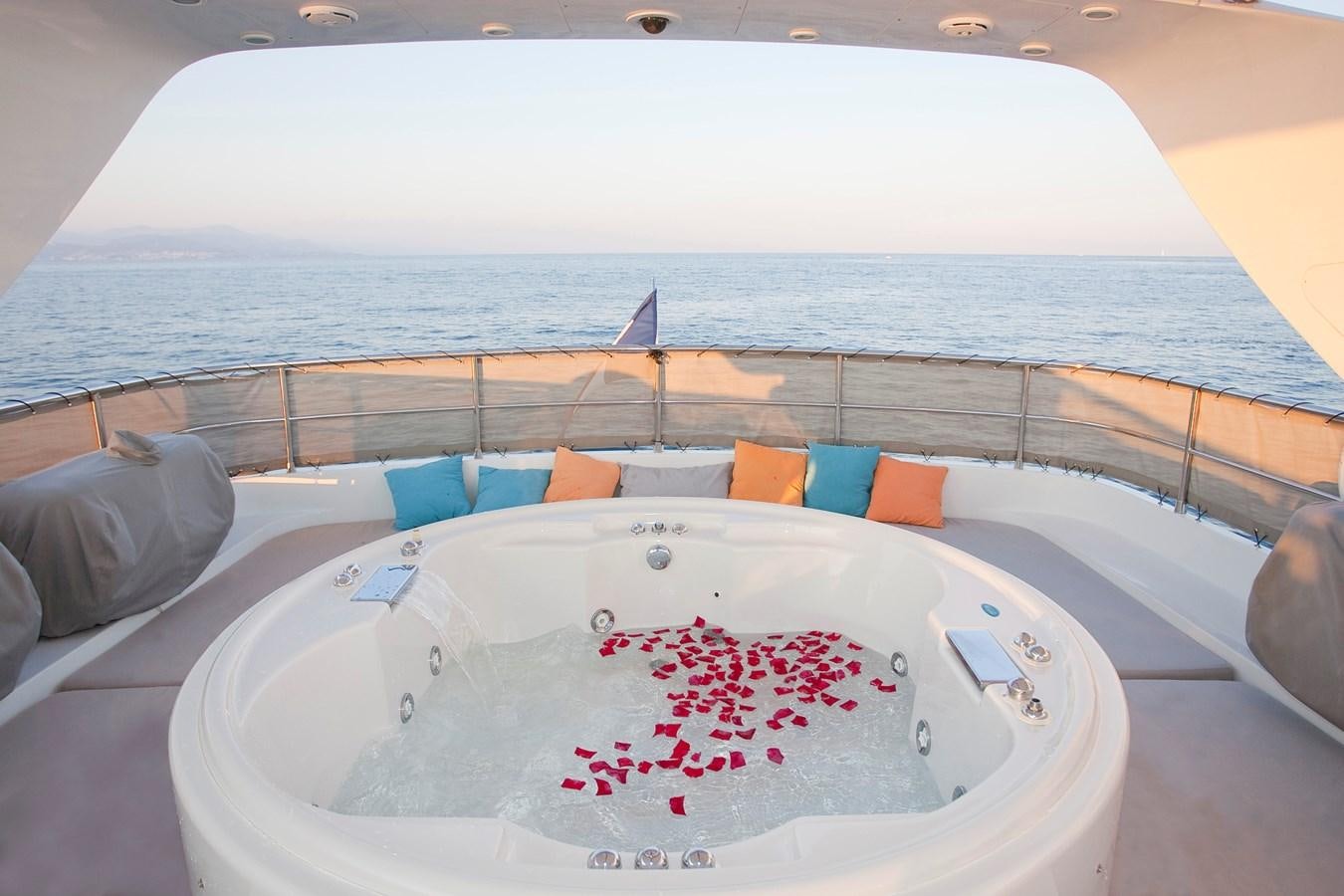 a table with a plate on it aboard COCA VI Yacht for Sale