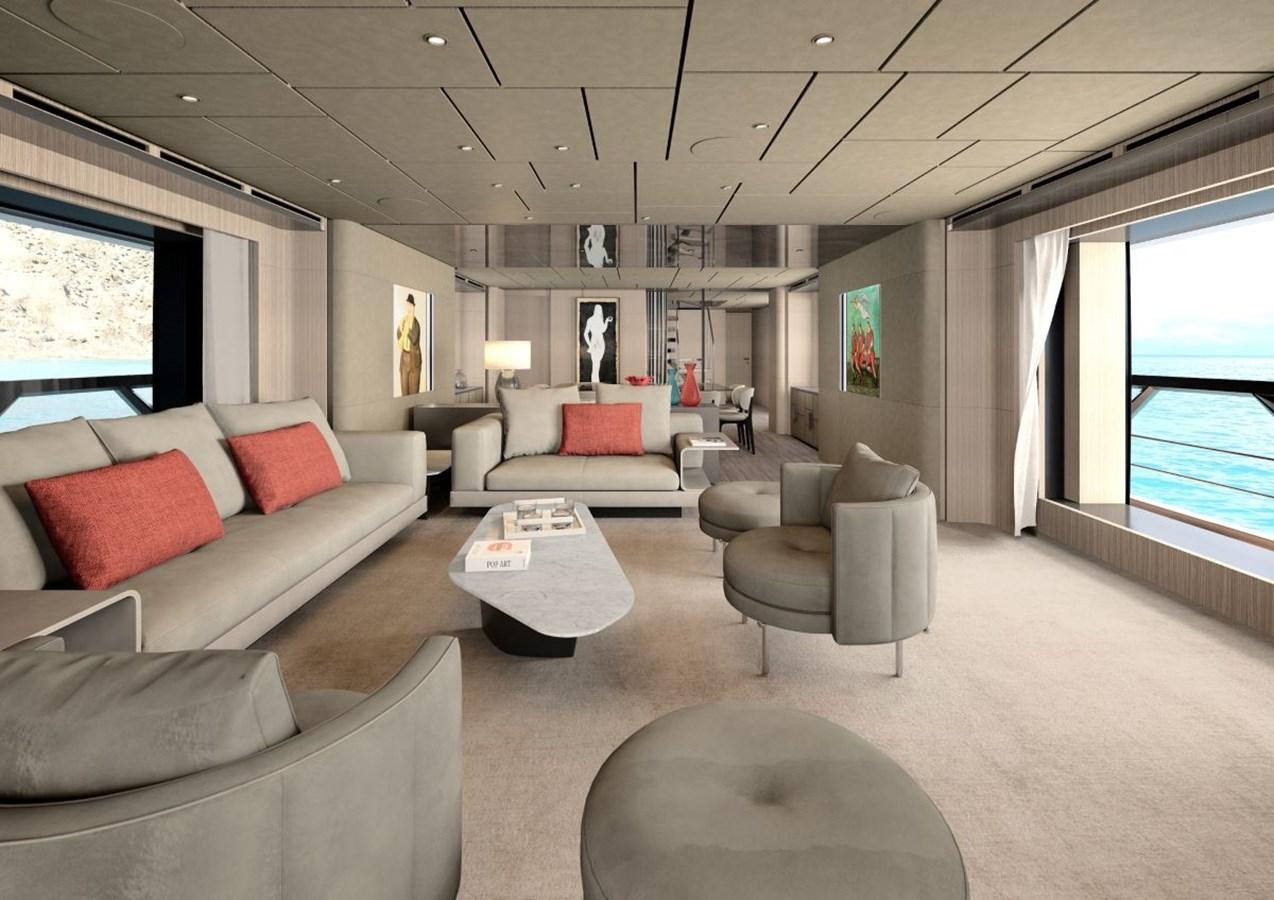 a living room with a large window aboard HORIZON Yacht for Sale