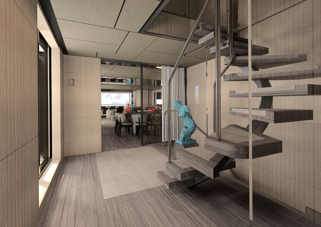 a room with a set of stairs aboard HORIZON Yacht for Sale