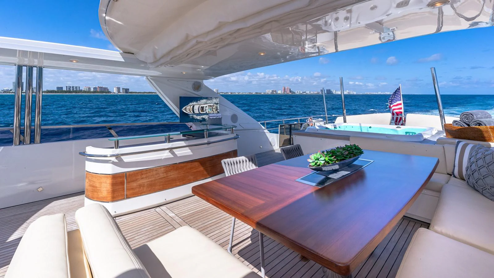 a table on a boat aboard LADY COPE Yacht for Sale