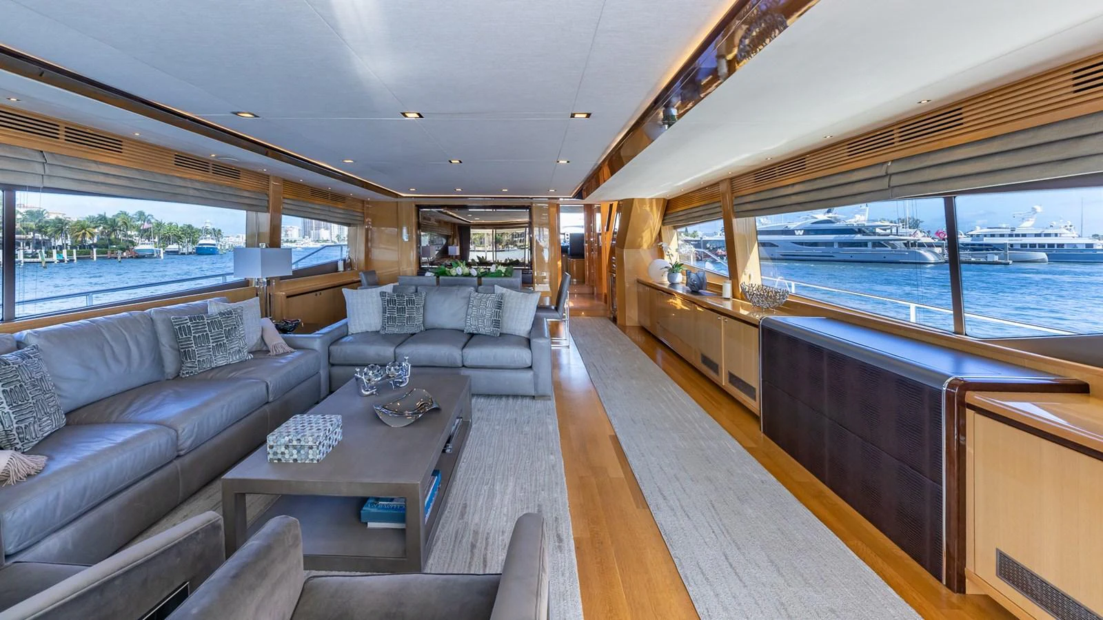 a living room with a large window aboard LADY COPE Yacht for Sale