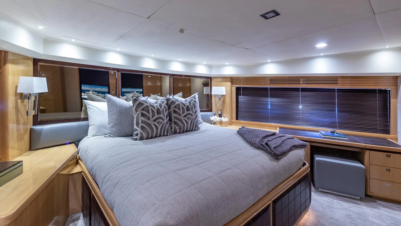 a bed in a room aboard LADY COPE Yacht for Sale