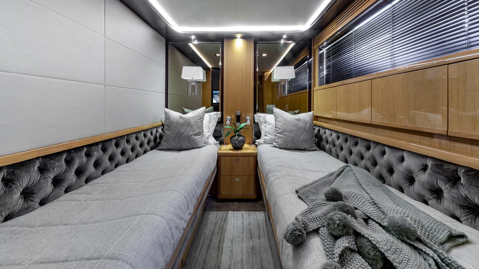 a room with two beds aboard LADY COPE Yacht for Sale