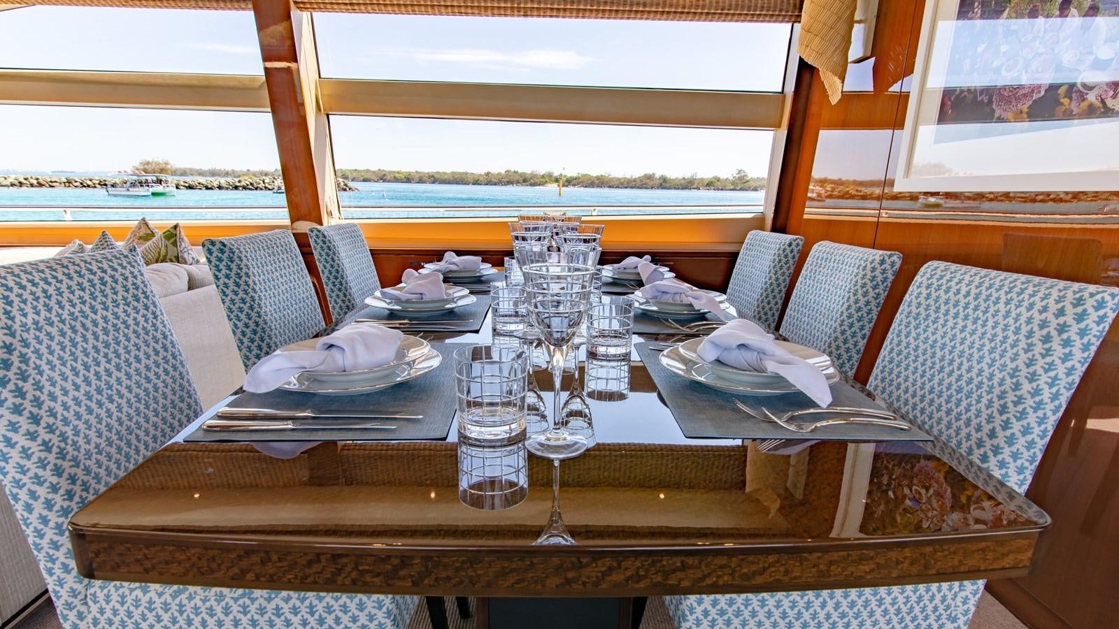 a table set for a dinner aboard SEA WOLF Yacht for Sale
