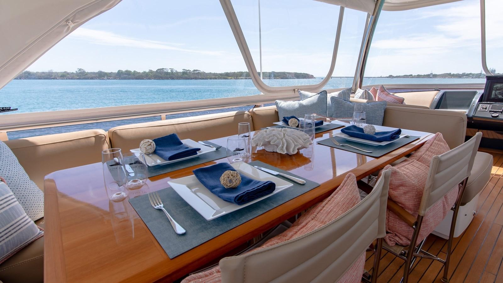 a table with chairs and a plate on it aboard SEA WOLF Yacht for Sale