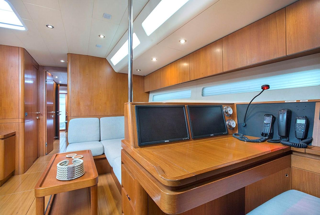 a room with a desk and a television aboard SALPARE Yacht for Sale