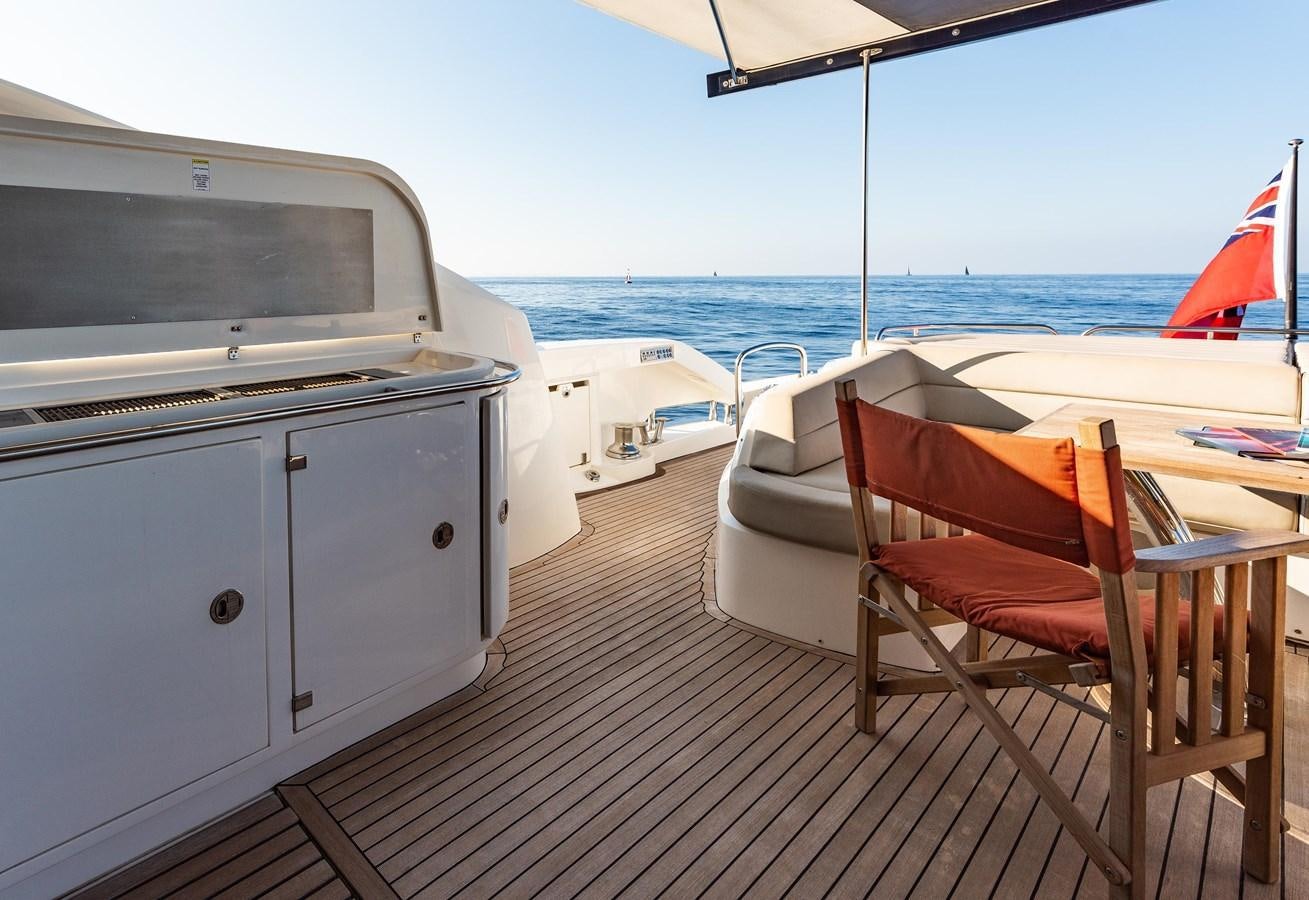 a deck with chairs and a table on it aboard CLAVIS Yacht for Sale