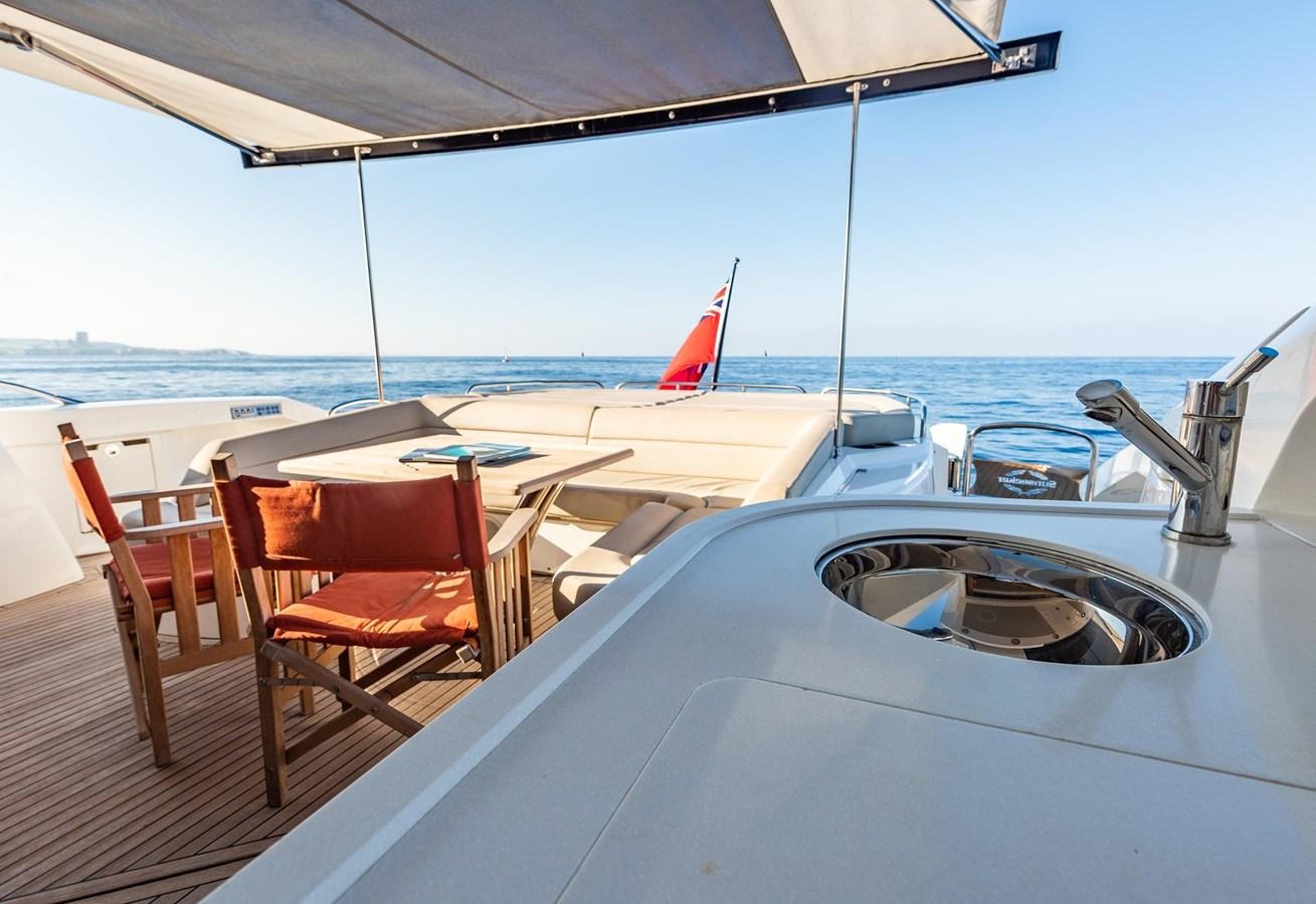a large white boat on a deck aboard CLAVIS Yacht for Sale