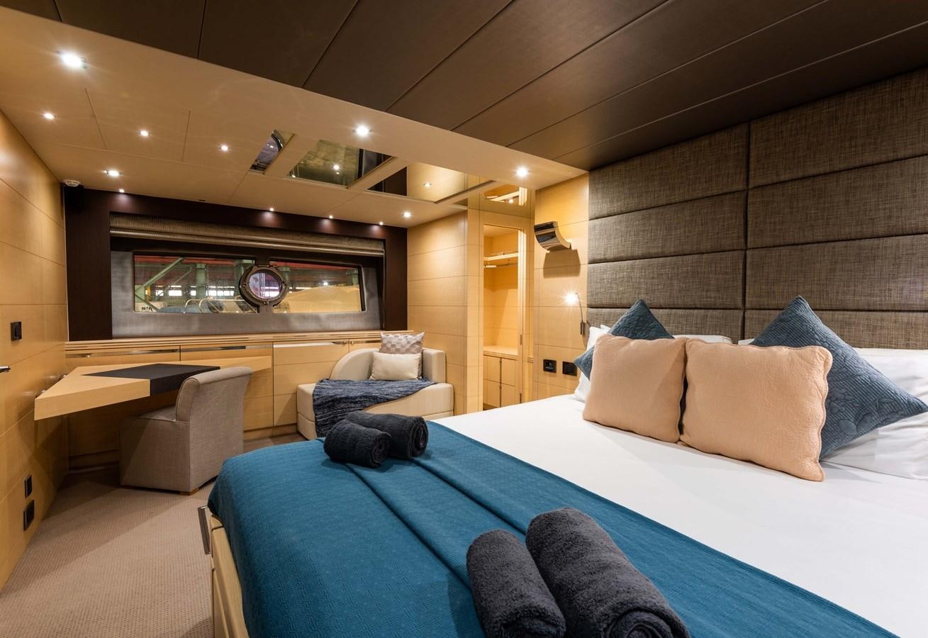 a large bed in a room aboard CLAVIS Yacht for Sale