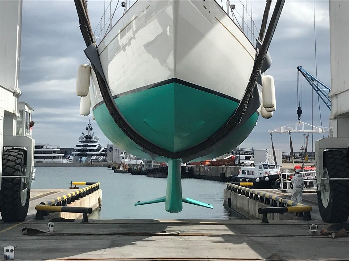 a large green ship aboard KIM Yacht for Sale