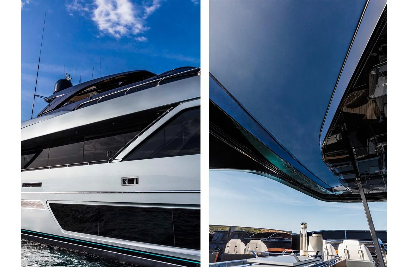 a close-up of a white yacht aboard RIVA 110/27 DOLCEVITA Yacht for Sale