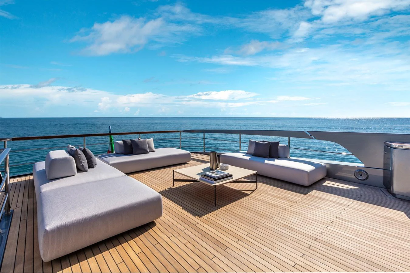 a large living room with a large body of water aboard RIVA 110/27 DOLCEVITA Yacht for Sale