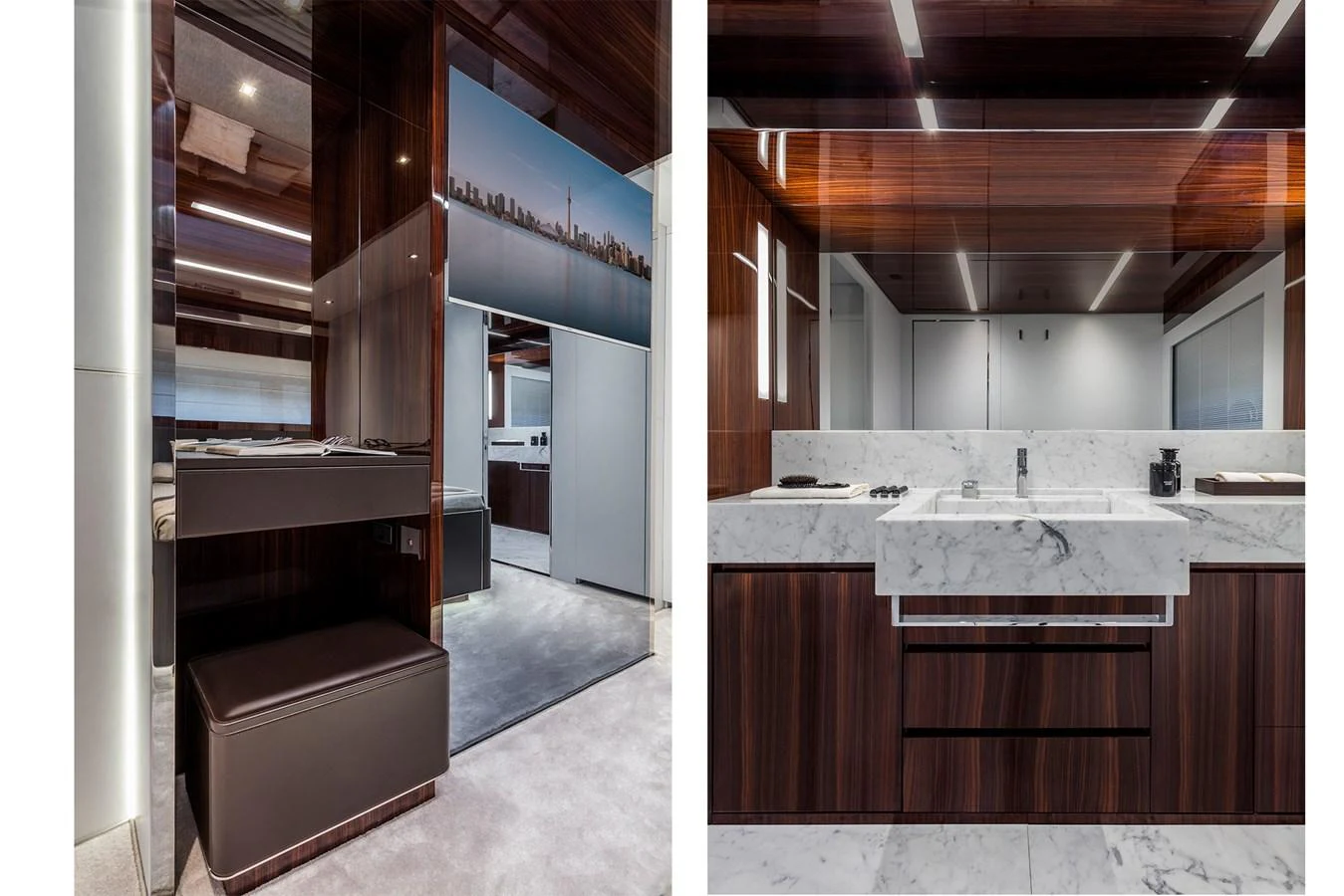 a kitchen with a sink and cabinets aboard RIVA 110/27 DOLCEVITA Yacht for Sale