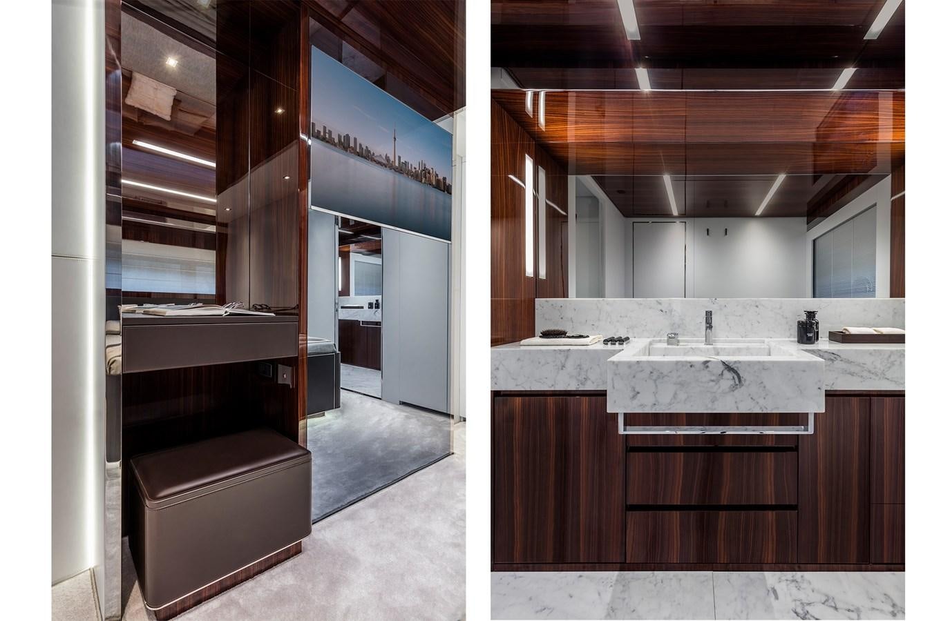 a kitchen with a sink and cabinets aboard PERRI BEACH Yacht for Sale