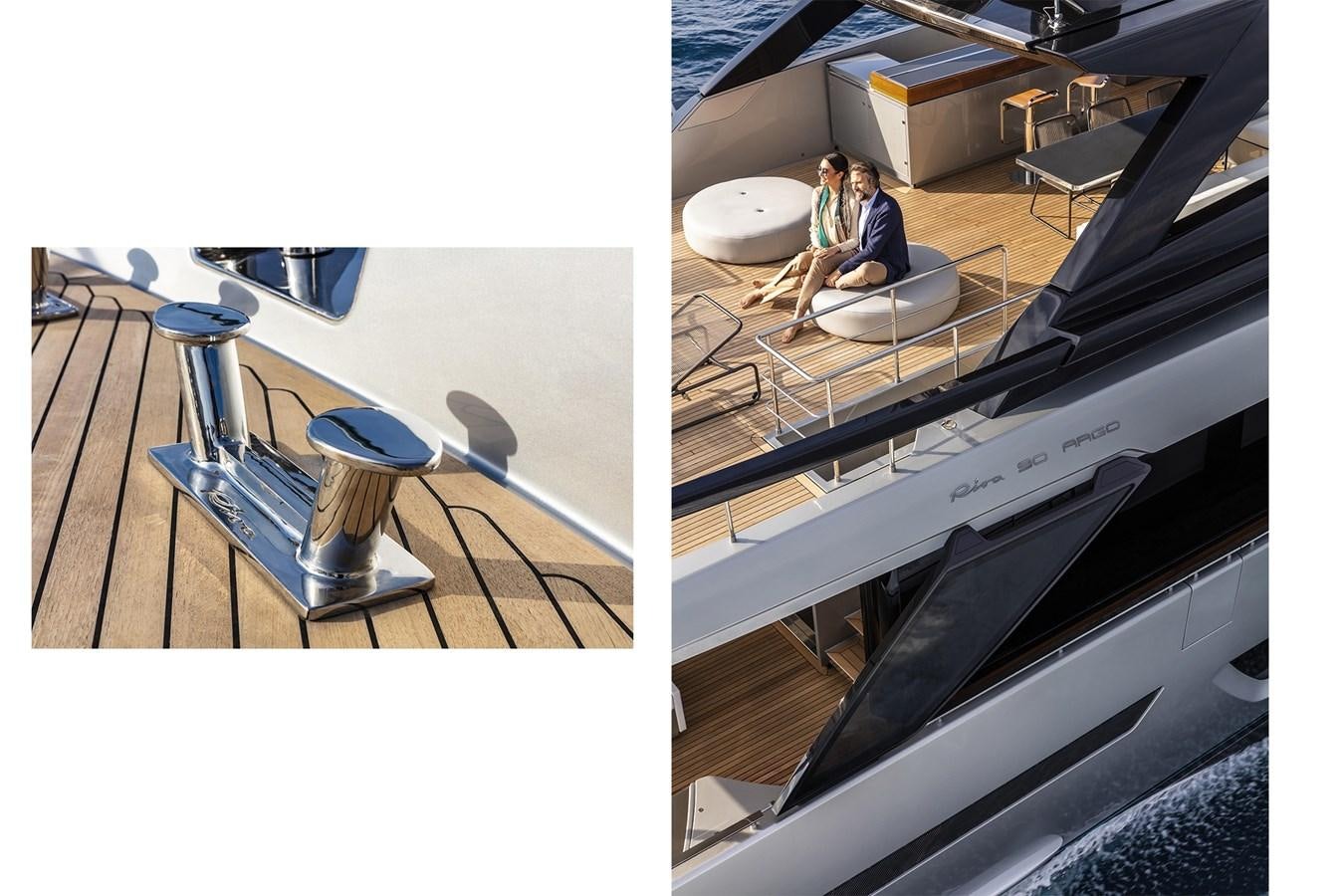 a group of people sitting at a table aboard RIVA 90' ARGO   Yacht for Sale