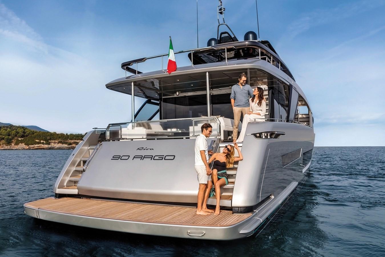 a group of people on a boat aboard RIVA 90' ARGO   Yacht for Sale
