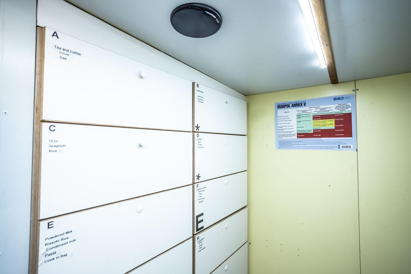 a white board with a blue sign on it aboard ASTRA Yacht for Sale