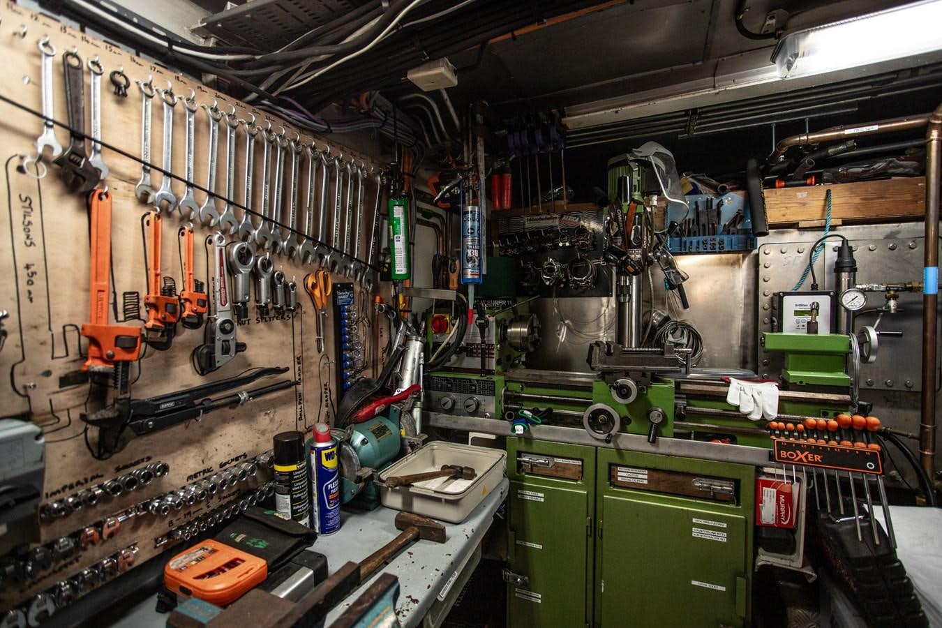 a room with machinery and tools aboard ASTRA Yacht for Sale