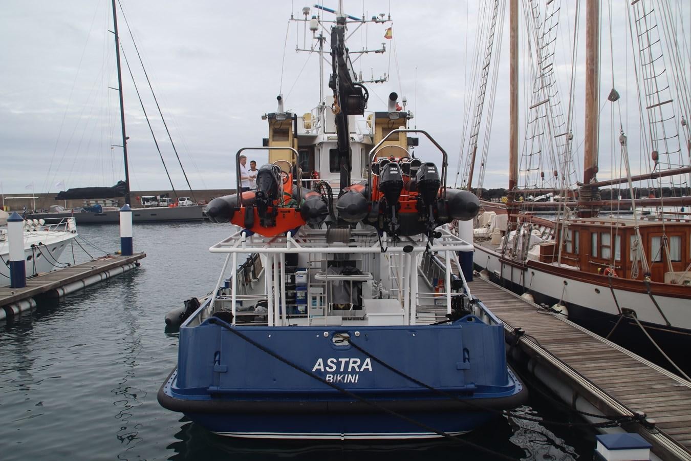 a boat docked at a pier aboard ASTRA Yacht for Sale