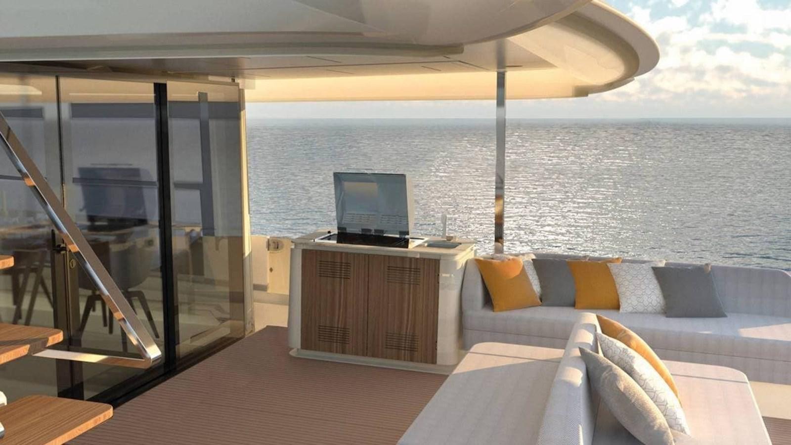 a room with a couch and a tv on the wall aboard ROCKSTAR Yacht for Sale