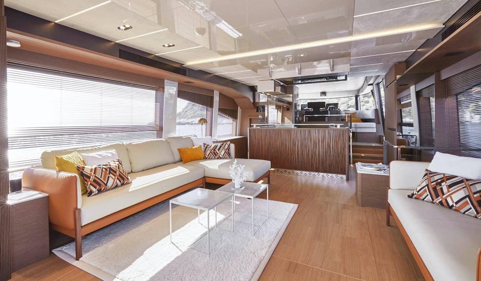 a living room with a wood floor aboard ROCKSTAR Yacht for Sale