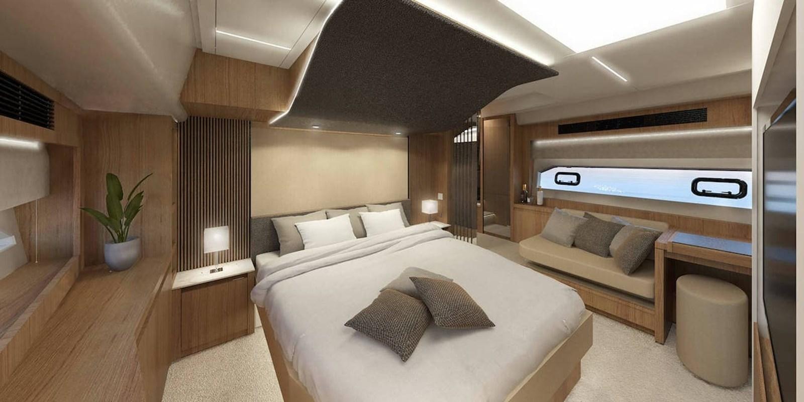 a room with a bed and a couch aboard ROCKSTAR Yacht for Sale