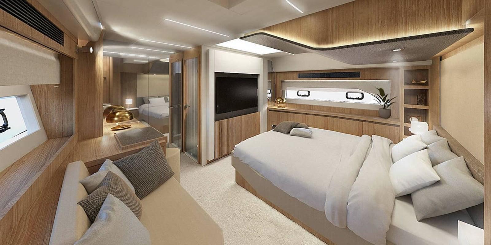a room with a bed and a tv aboard ROCKSTAR Yacht for Sale