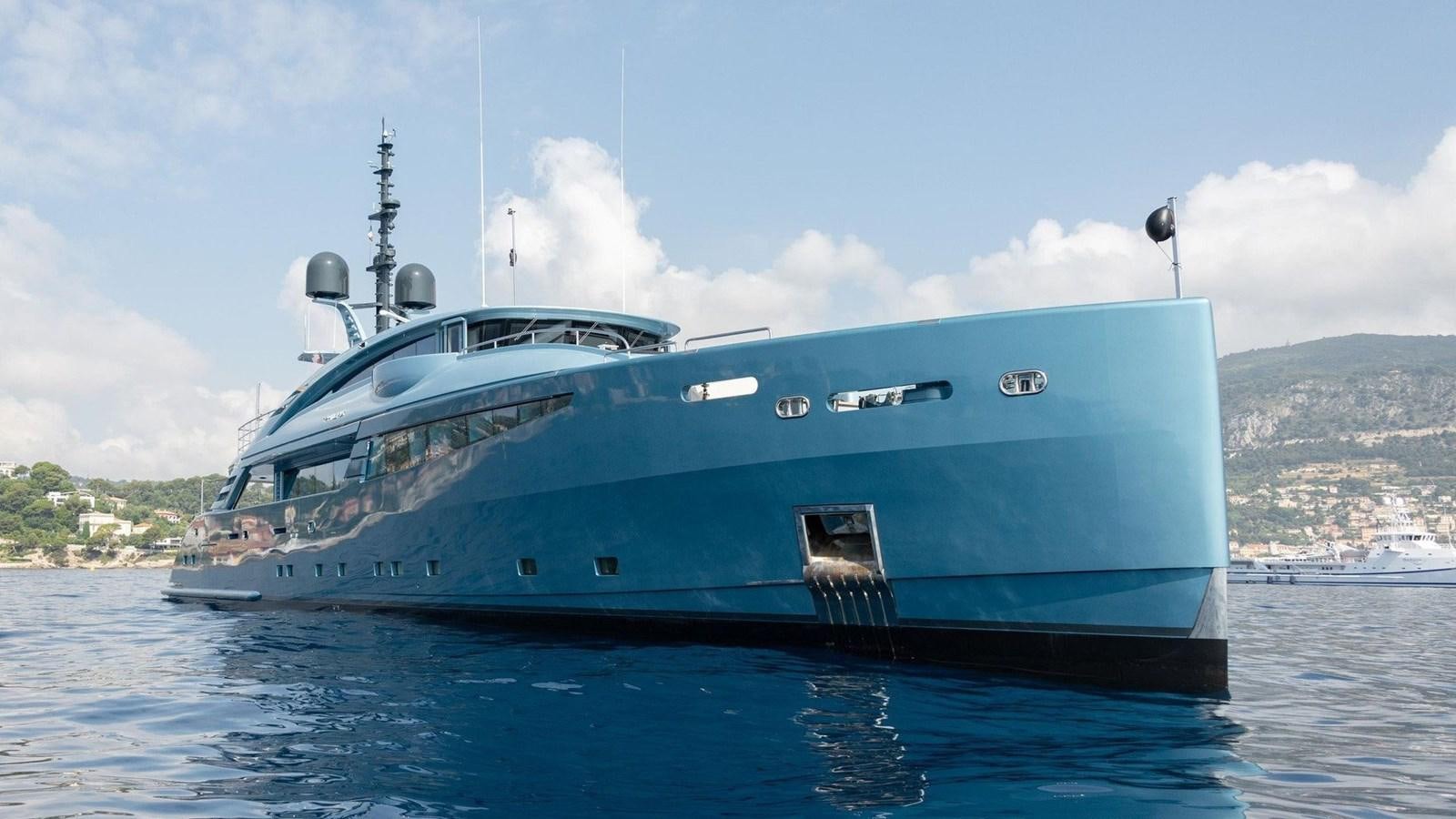 a large blue and white ship aboard QUEEN ALLA Yacht for Sale