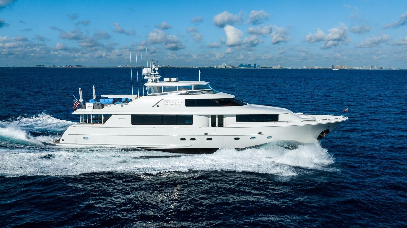 a white boat on the water aboard NO NAME 112 Yacht for Sale
