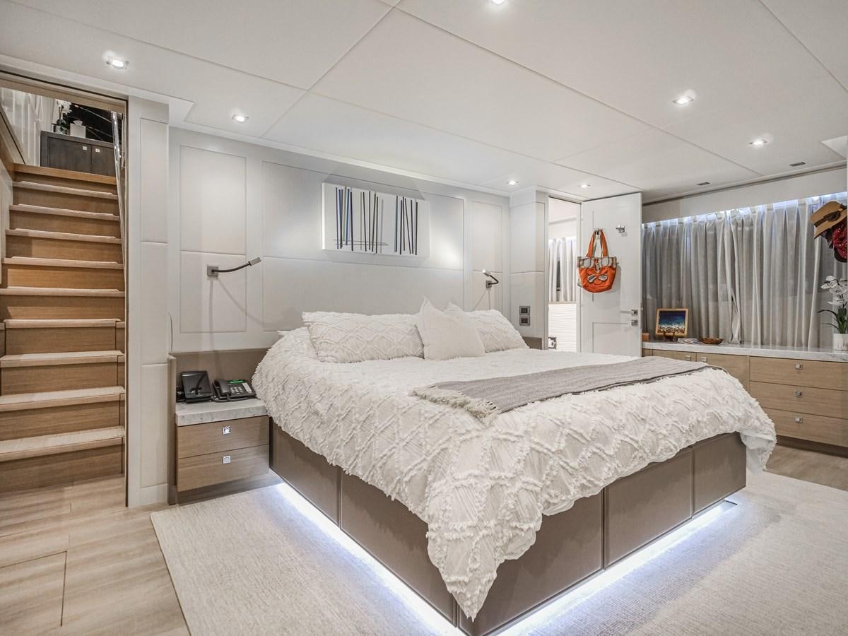 a large white bed in a room aboard SEASEID Yacht for Sale