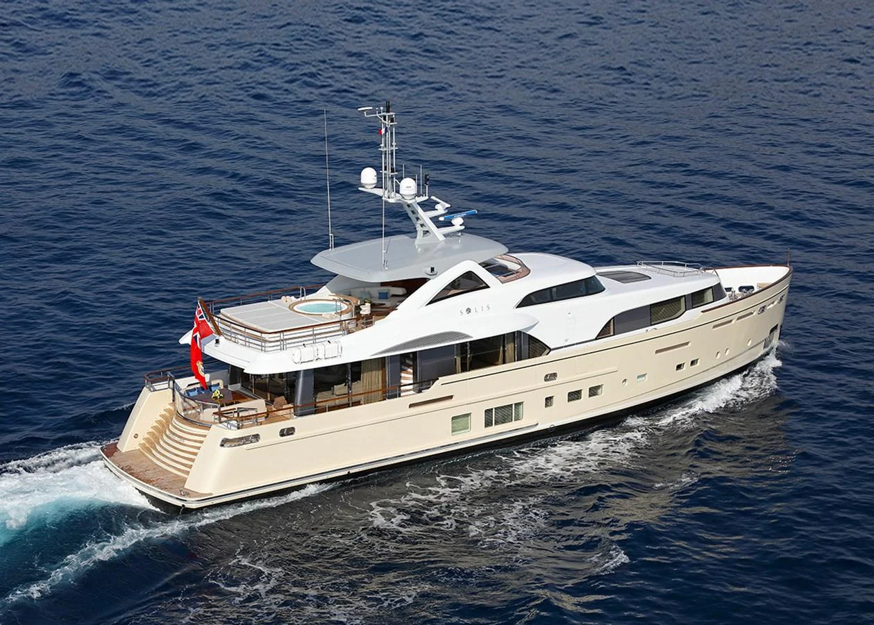 a white yacht on the water aboard SOLIS Yacht for Charter