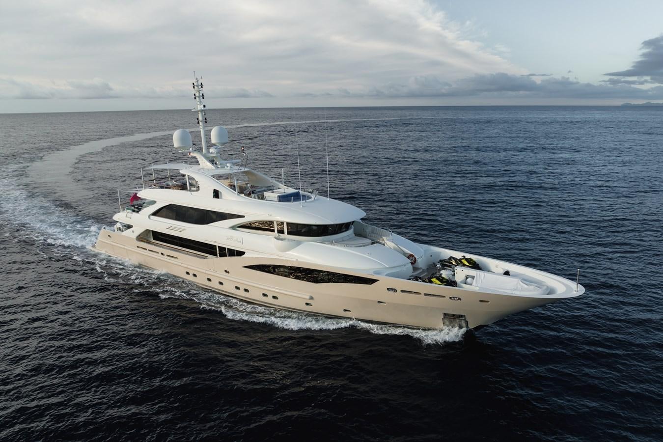 a white yacht on the water aboard BELLE ANNA Yacht for Sale