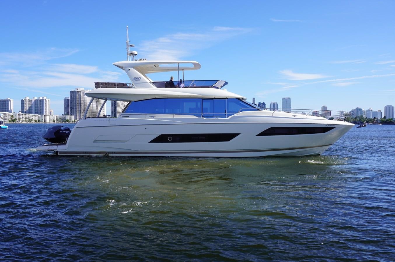 a white yacht on the water aboard 2017 PRESTIGE 680  Yacht for Sale