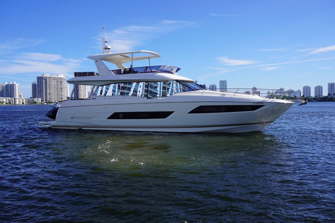 a white yacht on the water aboard 2017 PRESTIGE 680  Yacht for Sale