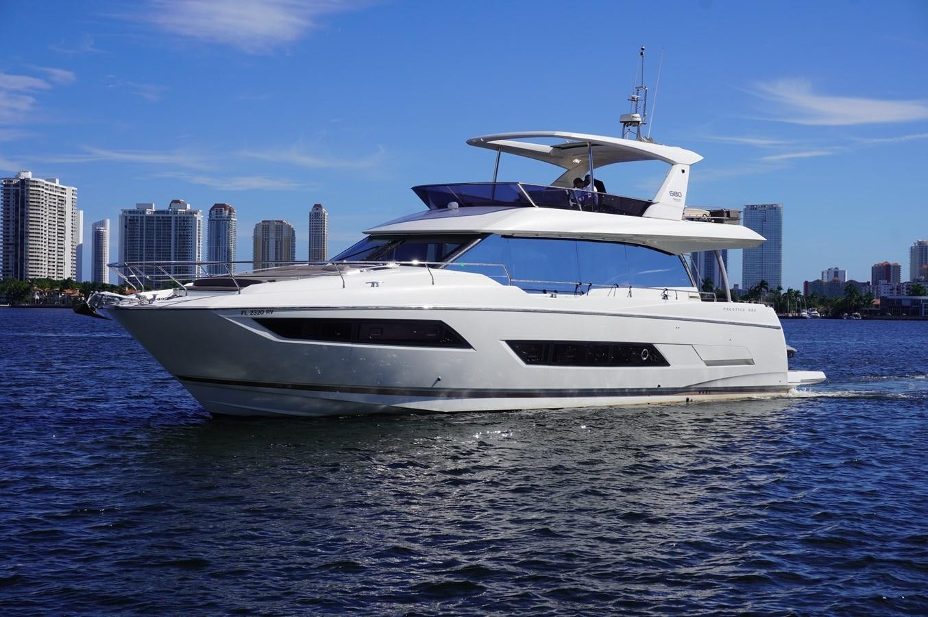 a white yacht on the water aboard 2017 PRESTIGE 680  Yacht for Sale