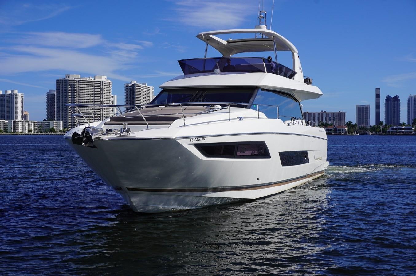 a white yacht on the water aboard 2017 PRESTIGE 680  Yacht for Sale