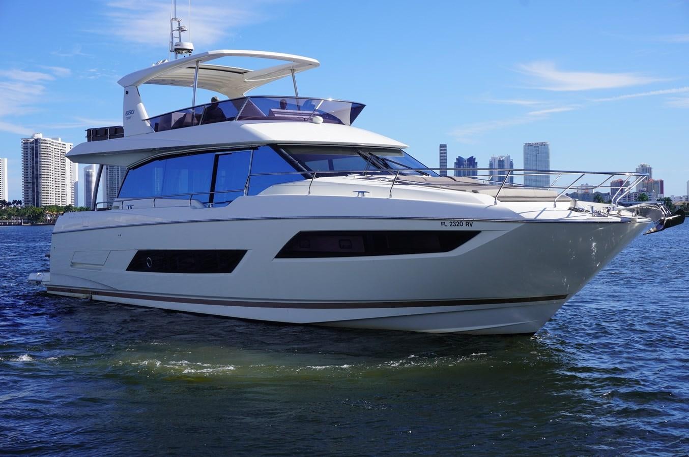 a white yacht on the water aboard 2017 PRESTIGE 680  Yacht for Sale