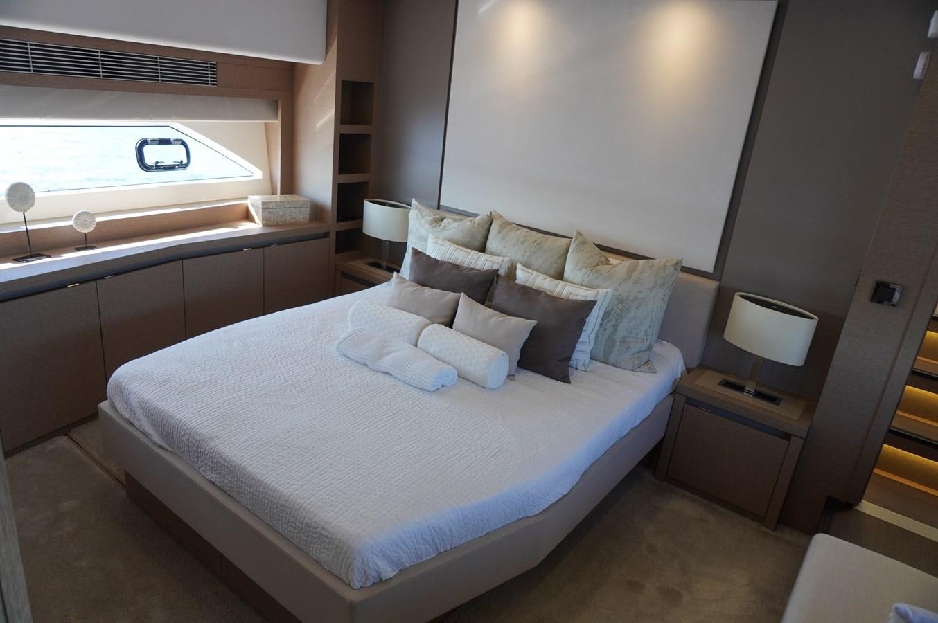 a bed with white sheets aboard 2017 PRESTIGE 680  Yacht for Sale