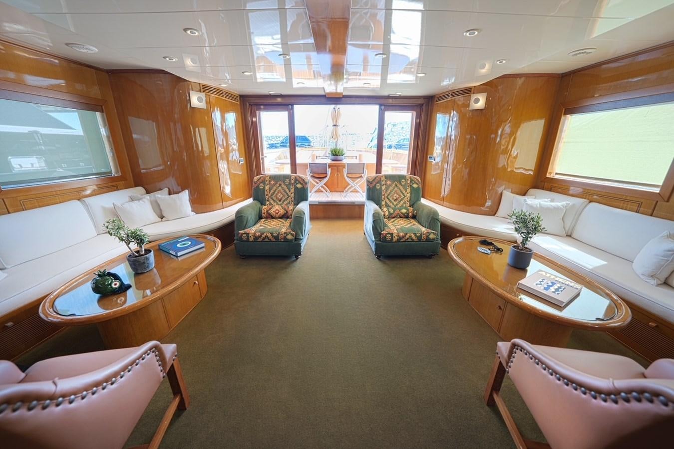 a living room with a large window aboard ARKTOS Yacht for Sale