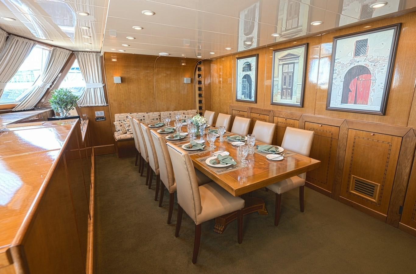 a dining room with a table and chairs aboard ARKTOS Yacht for Sale