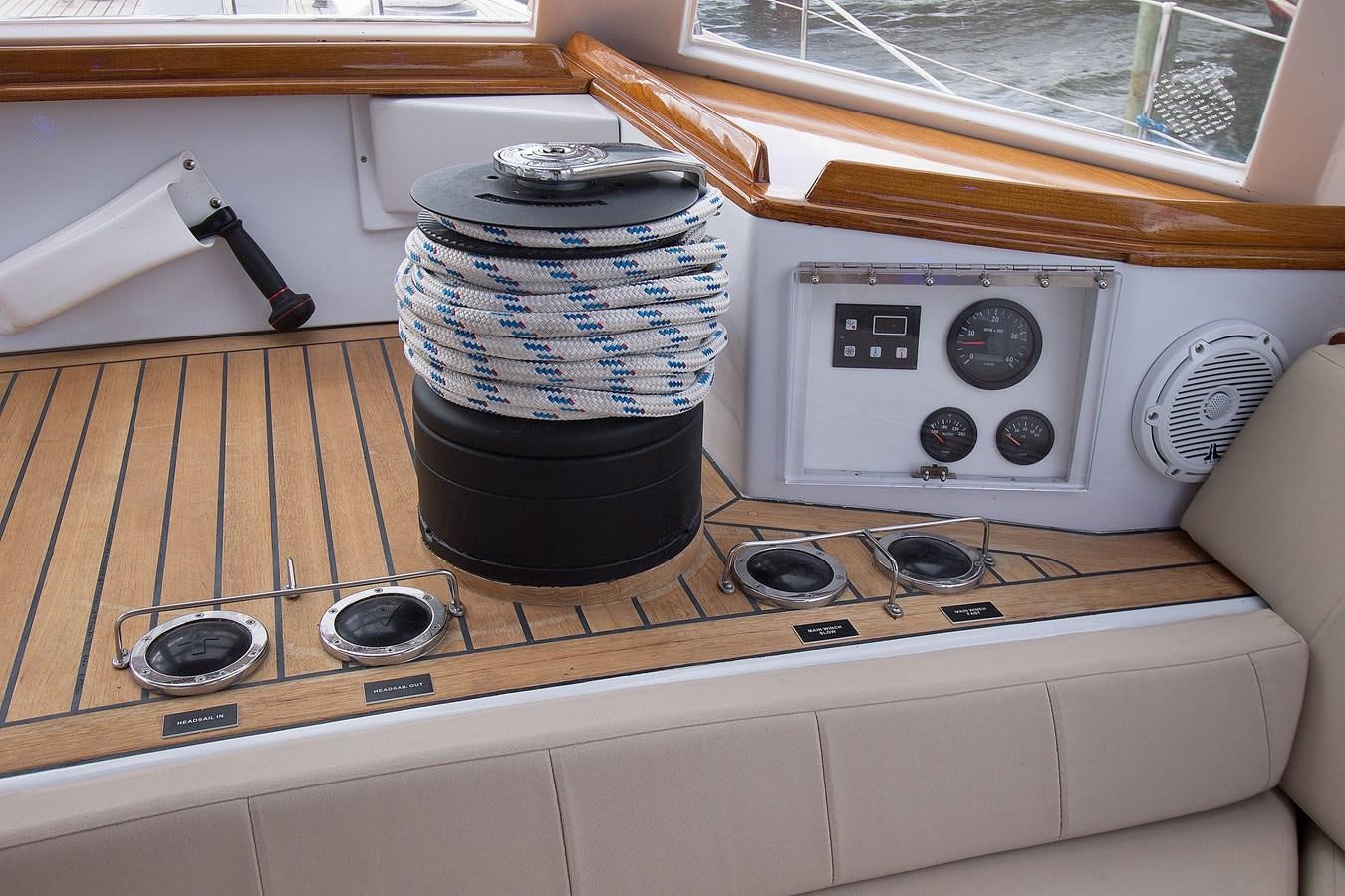 a blue and white pot on a stove aboard EAGLES NEST Yacht for Sale