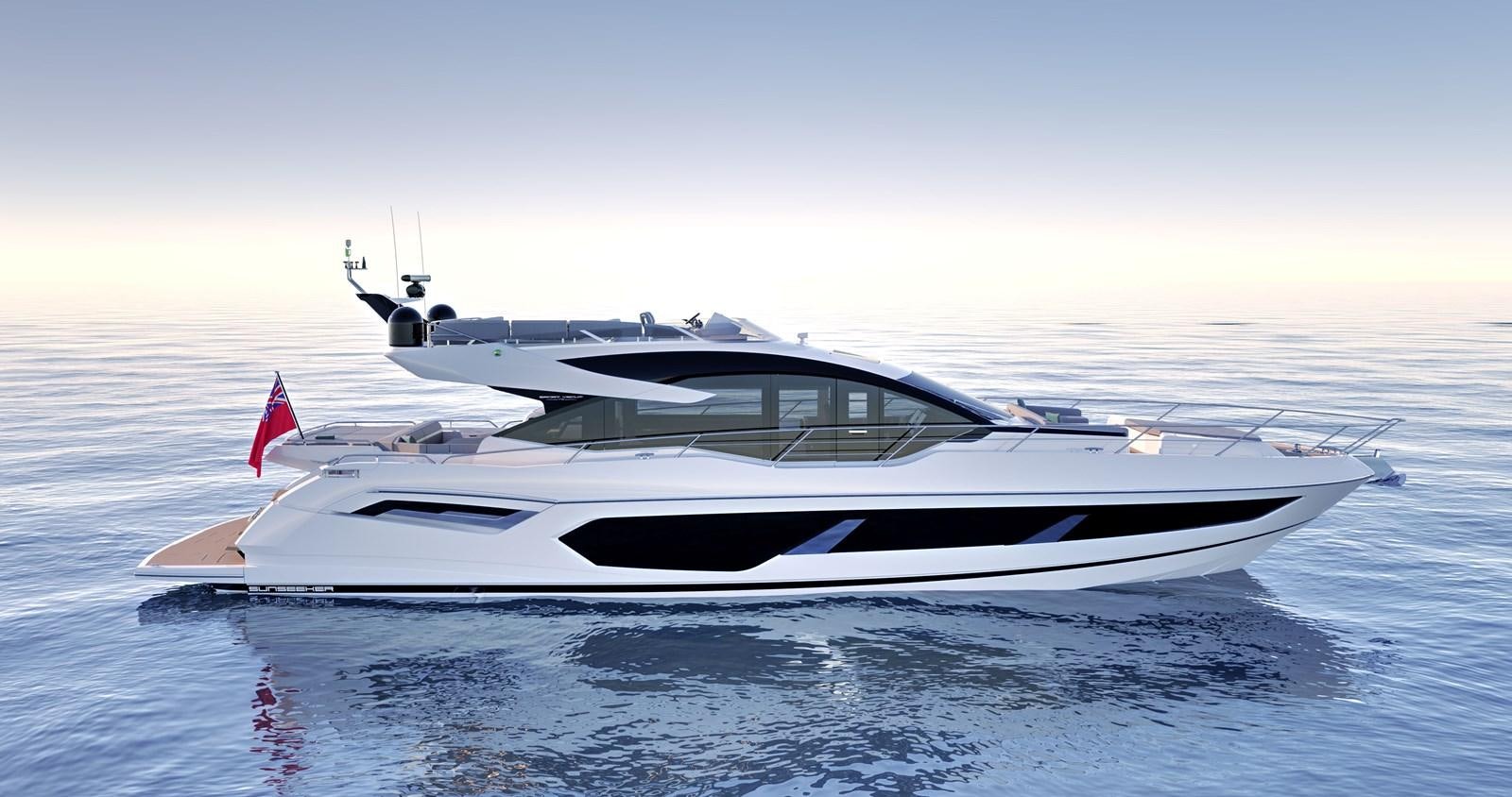 a white yacht on the water aboard 75 SPORT YACHT Yacht for Sale