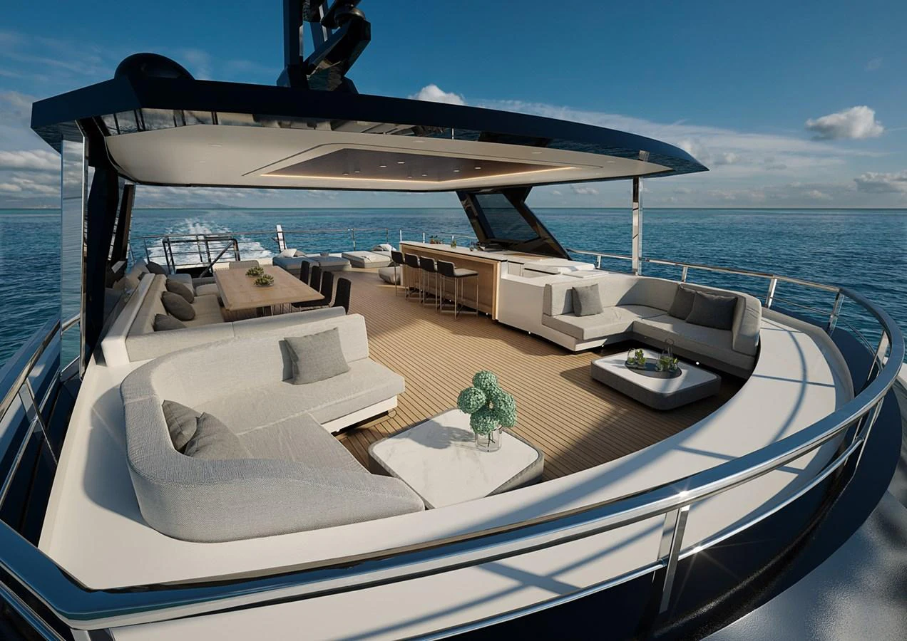 a large white boat on a large body of water aboard COLUMBUS CROSSOVER 42/01 Yacht for Sale