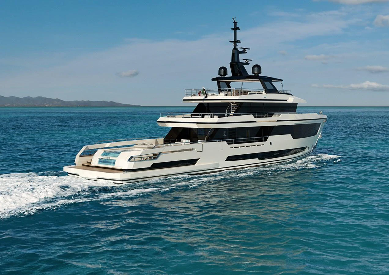a white yacht on the water aboard COLUMBUS CROSSOVER 42/01 Yacht for Sale