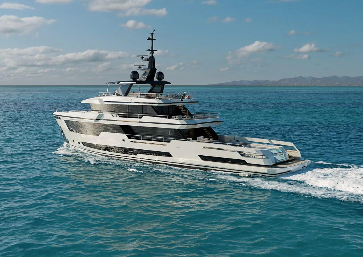 a white yacht on the water aboard COLUMBUS CROSSOVER 42/01 Yacht for Sale