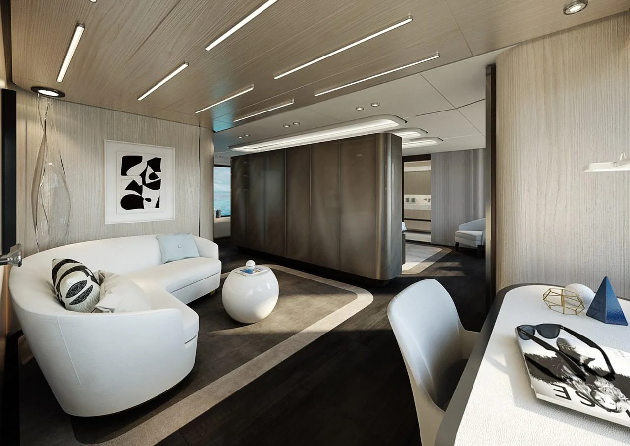 a room with a couch and a table aboard COLUMBUS CROSSOVER 42/01 Yacht for Sale