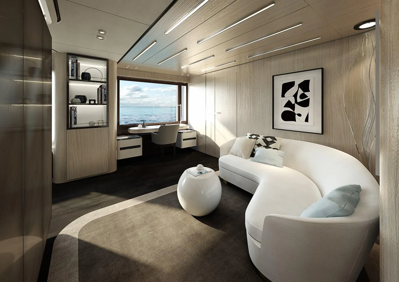 a room with a couch and a table aboard COLUMBUS CROSSOVER 42/01 Yacht for Sale