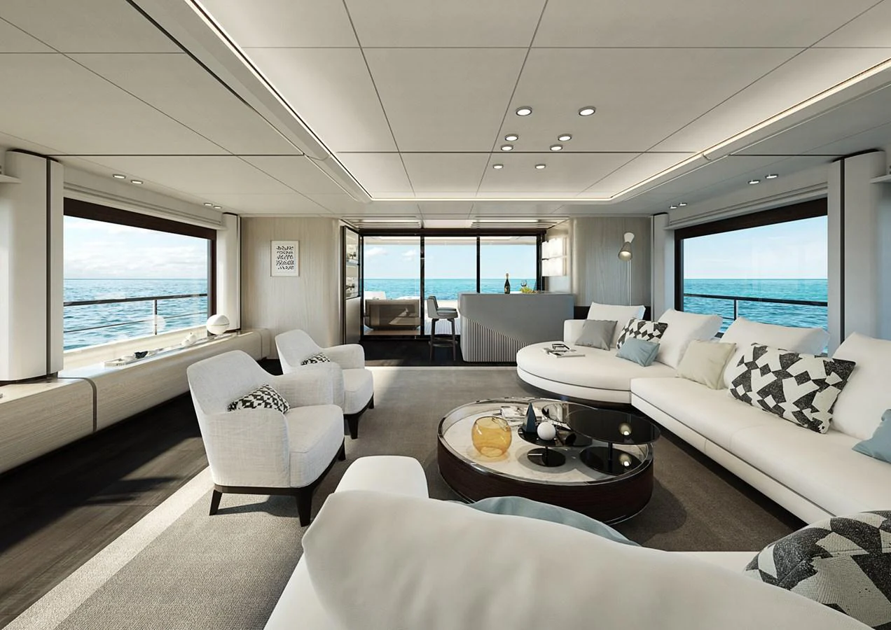 a living room with a large window aboard COLUMBUS CROSSOVER 42/01 Yacht for Sale